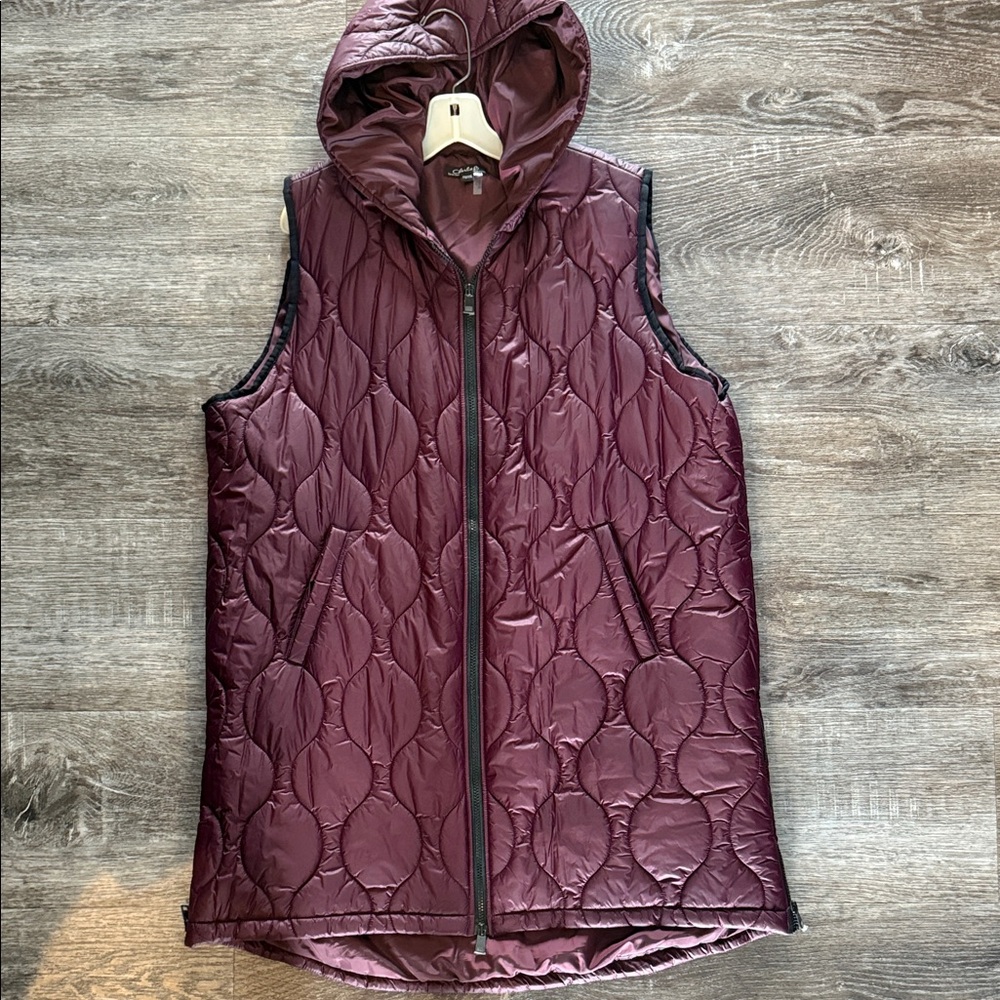CHARLIE B Quilted Hooded Vest - Wine